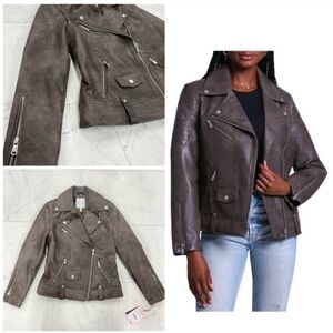 NWT Avec Les Filles Faux Leather Quilted Sleeve Biker Jacket